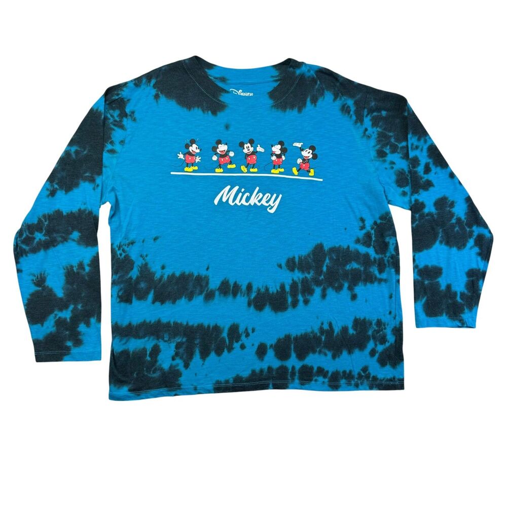 Disney Shirt Women's 3XL Blue Long Sleeve Retro Mickey Mouse Graphic Tee Stretch